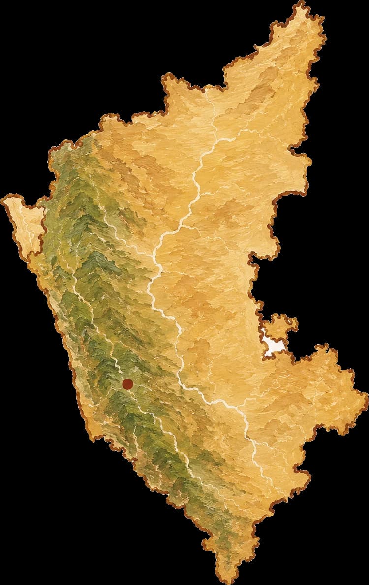 Hand-painted map of Karnataka, zoomed in from the South India map